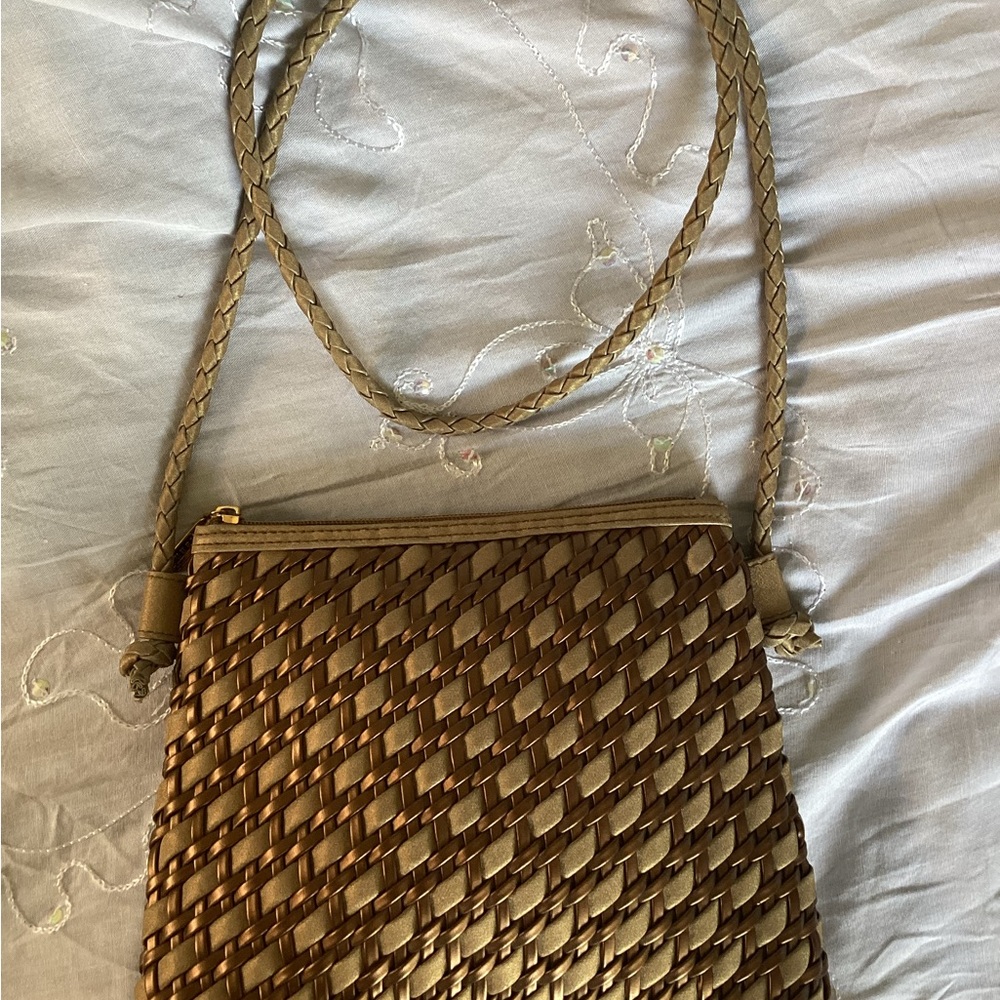 Vintage Tianni Two-Tone Woven Gold Metallic Crossbody Bag